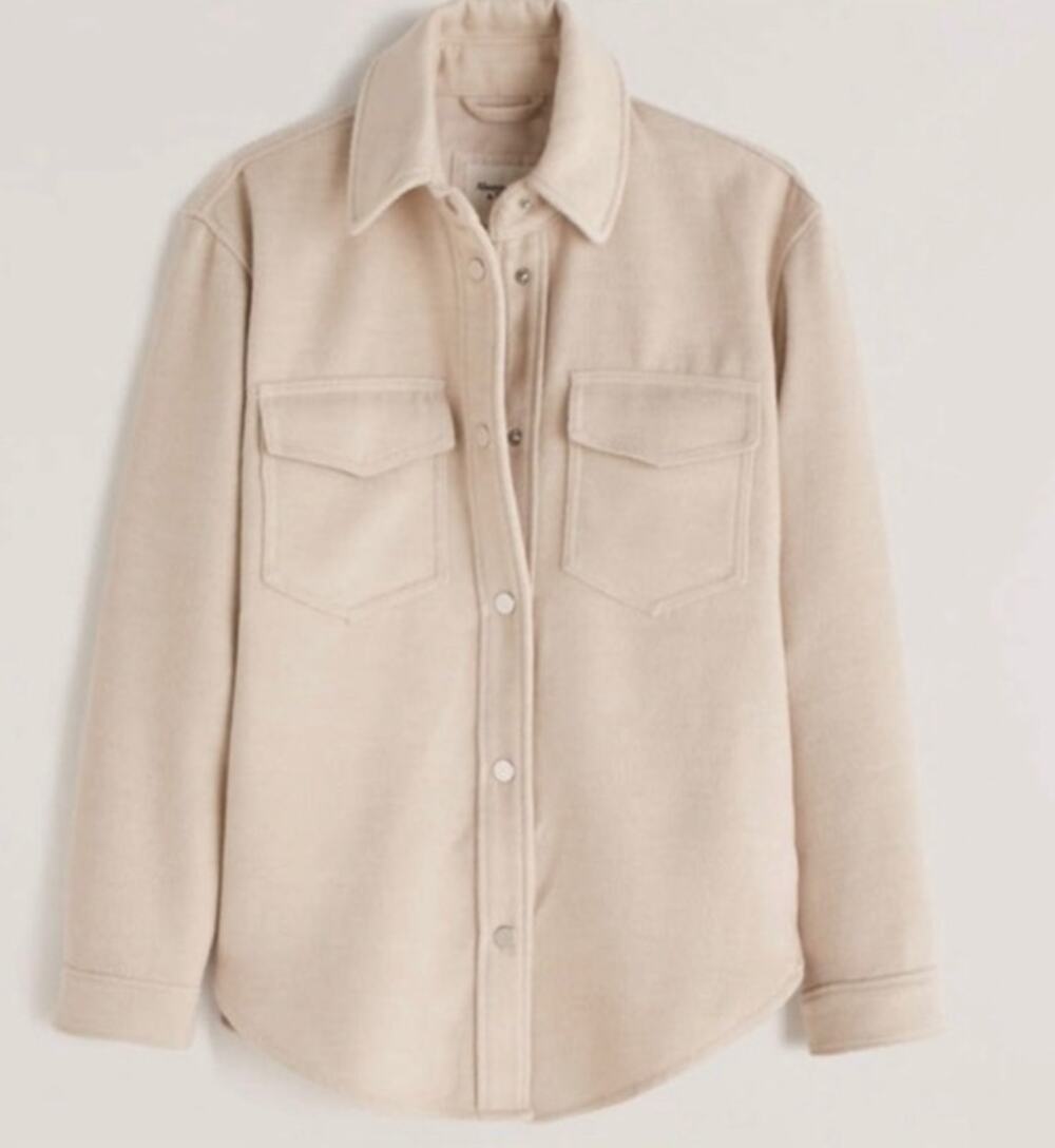 Abercrombie Snap Up Long Sleeve Shacket Cream Large
